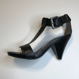 Marc Fisher Waverish T-Strap Black Leather Heels